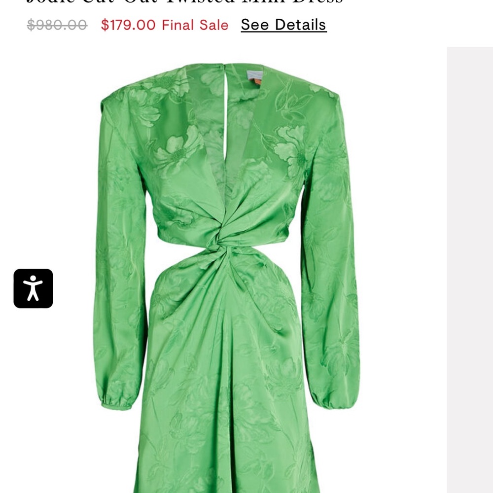 SILVIA TCHERASSI Jodie Cut-Out Twisted Mini Long Sleeve Green Dress